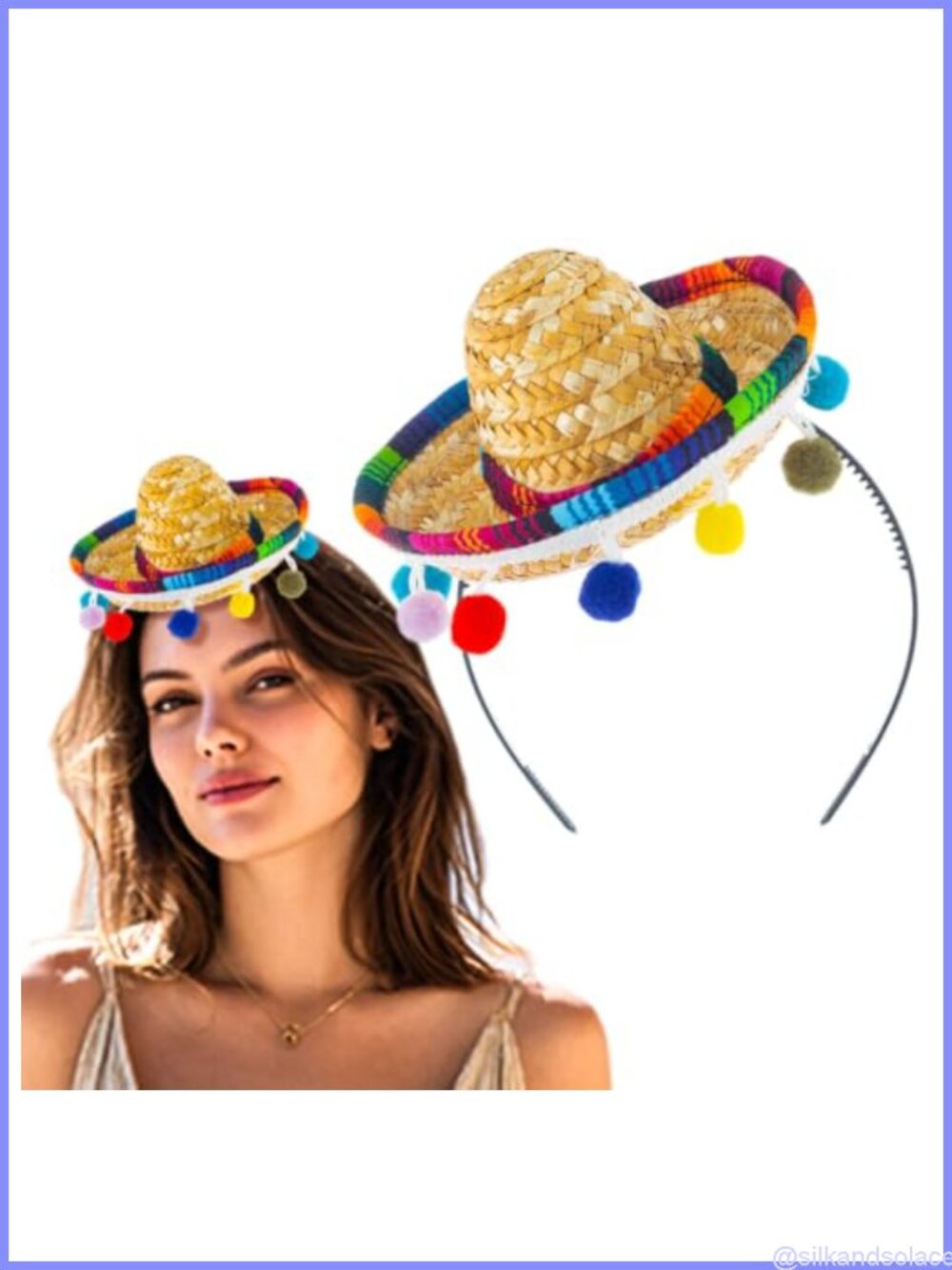 Mini Mexican Sombrero Headband Straw Pom Pom Cinco de Mayo Hair